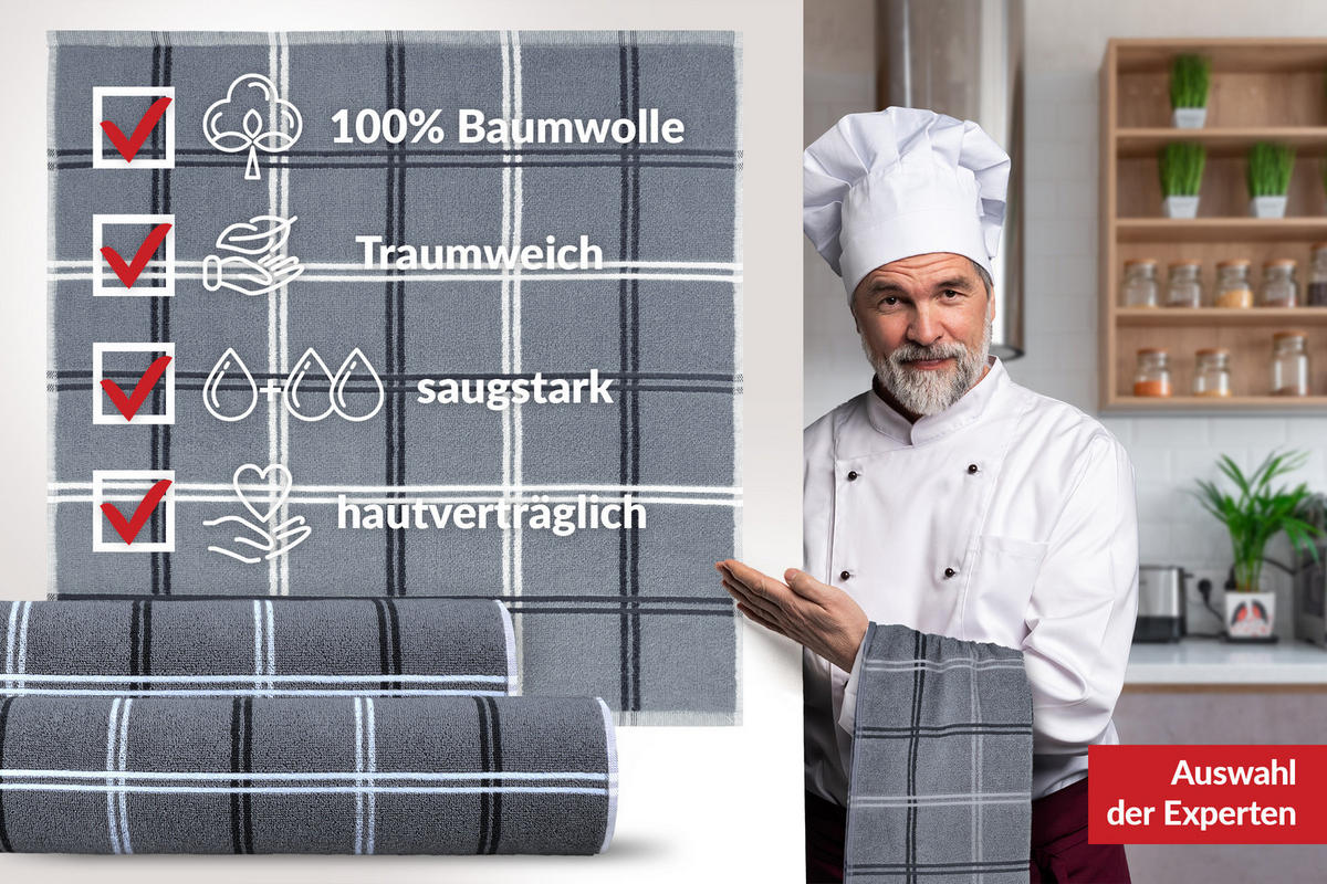 FROTTEE Küchenhandtücher 50x50 cm, 6er Set, Lyon Stein Grau - Grau, Textil (50/50cm) - Lashuma