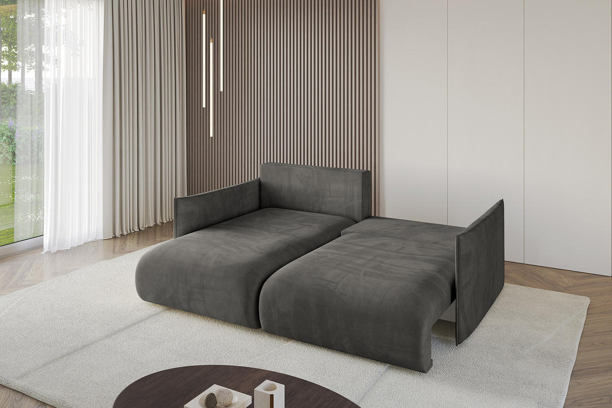 ECKSOFA mit Schlaffunktion und Bettkasten ONESK-L 208x165x40 Dunkelgrau Velours - Dunkelgrau, Holzwerkstoff/Kunststoff (208/165cm) - ALTDECOR