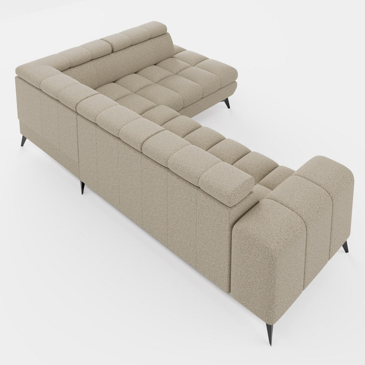 ECKSOFA CANDY CANE Rechts Grün Bouclé-Stoff mit Schlaffunktion und Bettkasten - Olivgrün, Textil (264/192cm) - Barchello