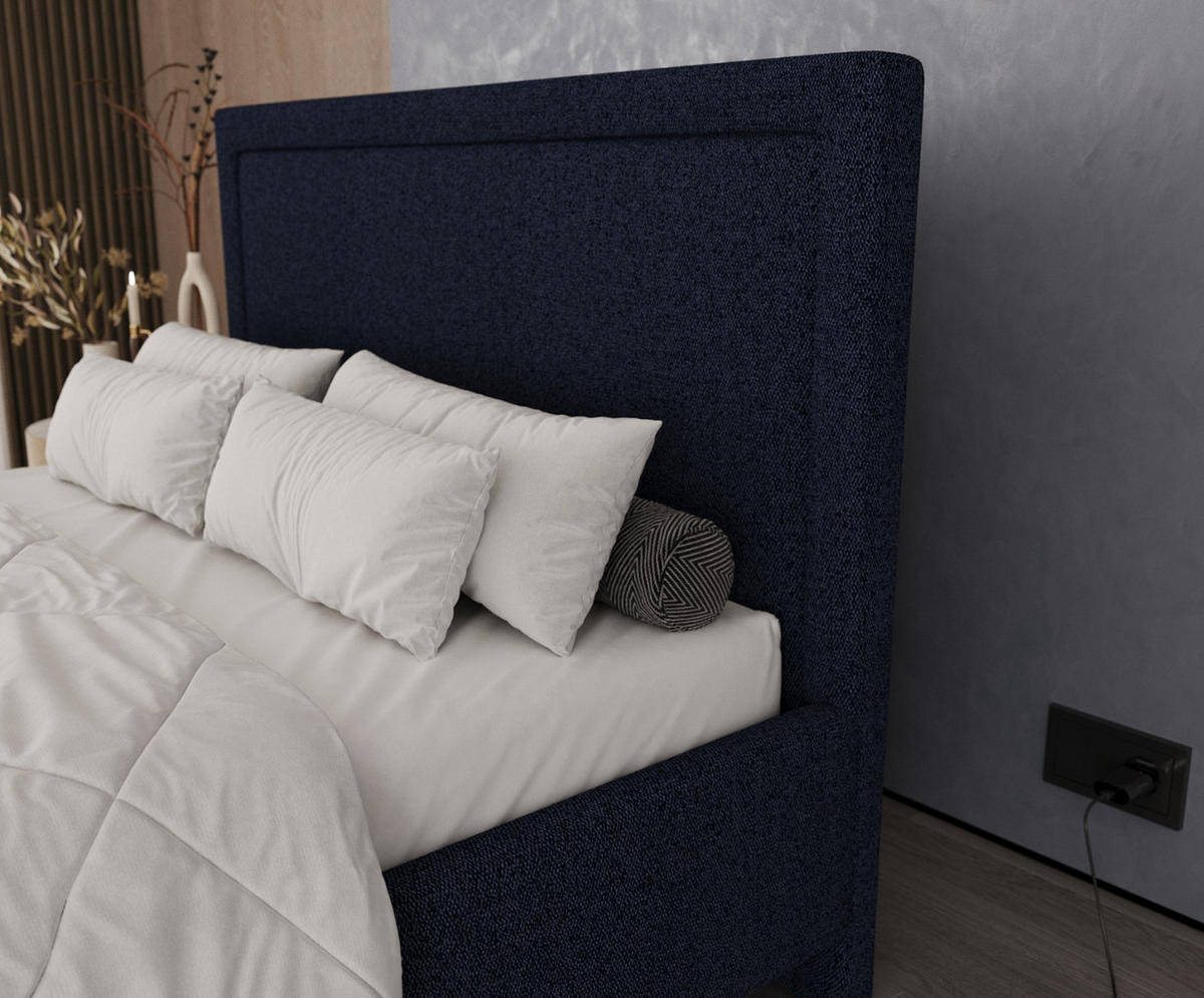 POLSTERBETT Vega 180/200 cm Marineblau im Riva Stoff - Naturfarben/Dunkelblau, Holz/Holzwerkstoff (180/200cm) - AltaBeds