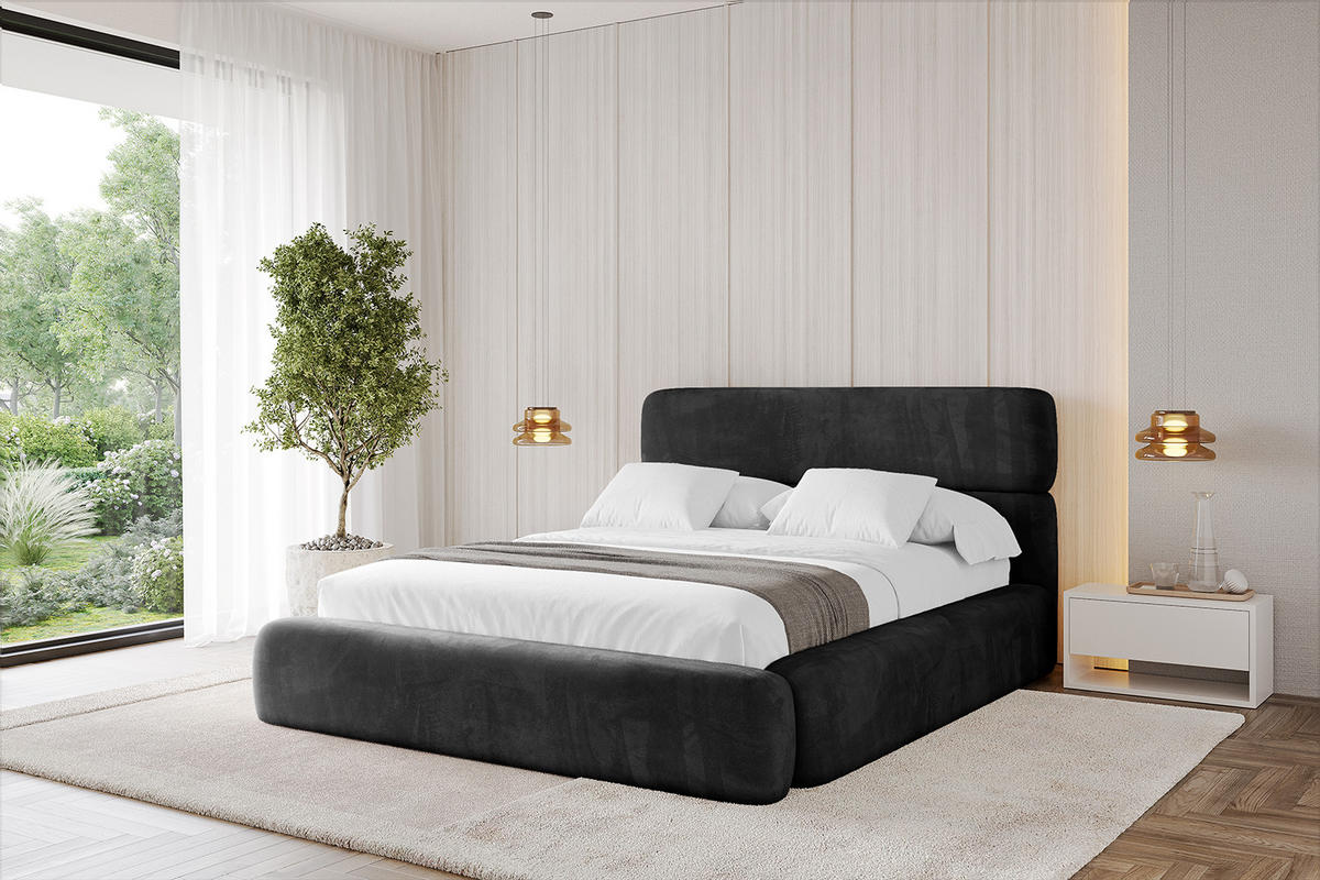 POLSTERBETT mit Bettkasten und Lattenrost, Boxbett ohne Matratze - ENORA 180x200 Schwarz - Schwarz, Holzwerkstoff/Textil (180/200cm) - ALTDECOR