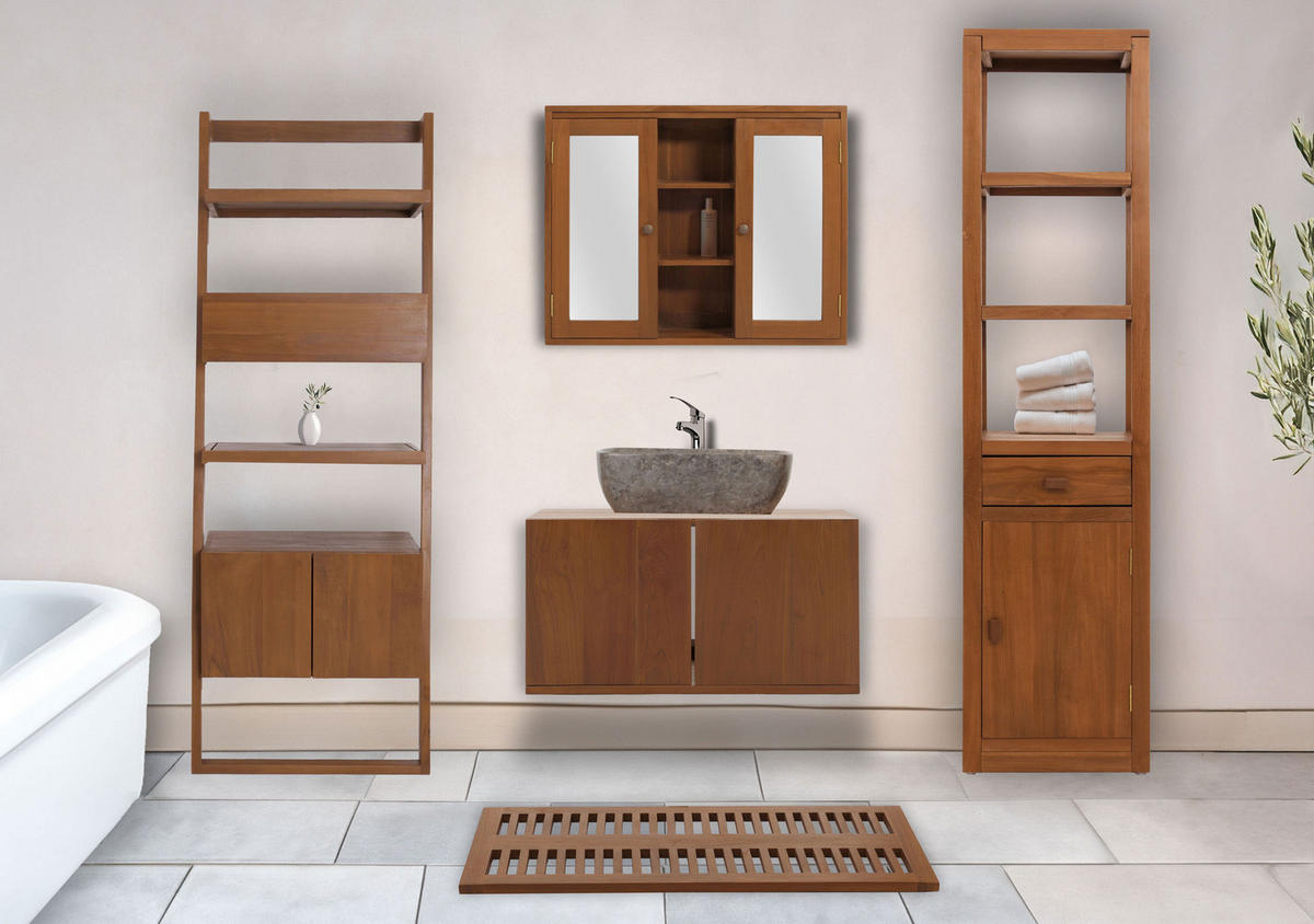 BADEZIMMER-SET Braun 5er-Set - Braun, Holz (180/180/140cm) - MCW