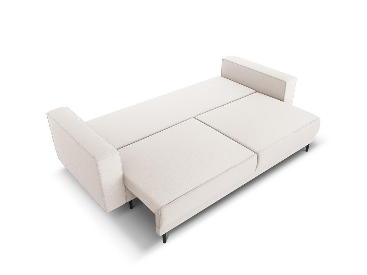 AUSKLAPPBARES-SOFA mit Bettkasten Caro aus strukturiertem Stoff leichtes beige 3 Sitzplätze - Beige, Textil (97/93/236cm) - Micadoni