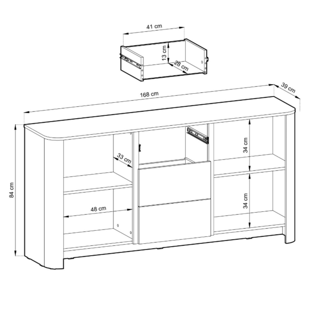 ABGERUNDETE Kommode AURA K2D3SZ (Eiche Vicenza, Schubladen, Push to Open) - Eichefarben, Holz/Holzwerkstoff (168/84/39cm) - Ravio