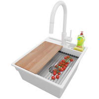 GRANITSPÜLE Oslo Pocket, 2-er set Weiß 43/53 cm 1 Becken + Küchenarmatur 40/20 cm + Ablauf-Set + Küchenzubehörset ab 45er Unterschrank - Chromfarben/Beige, Kunststoff (43/20/53cm) - Primagran