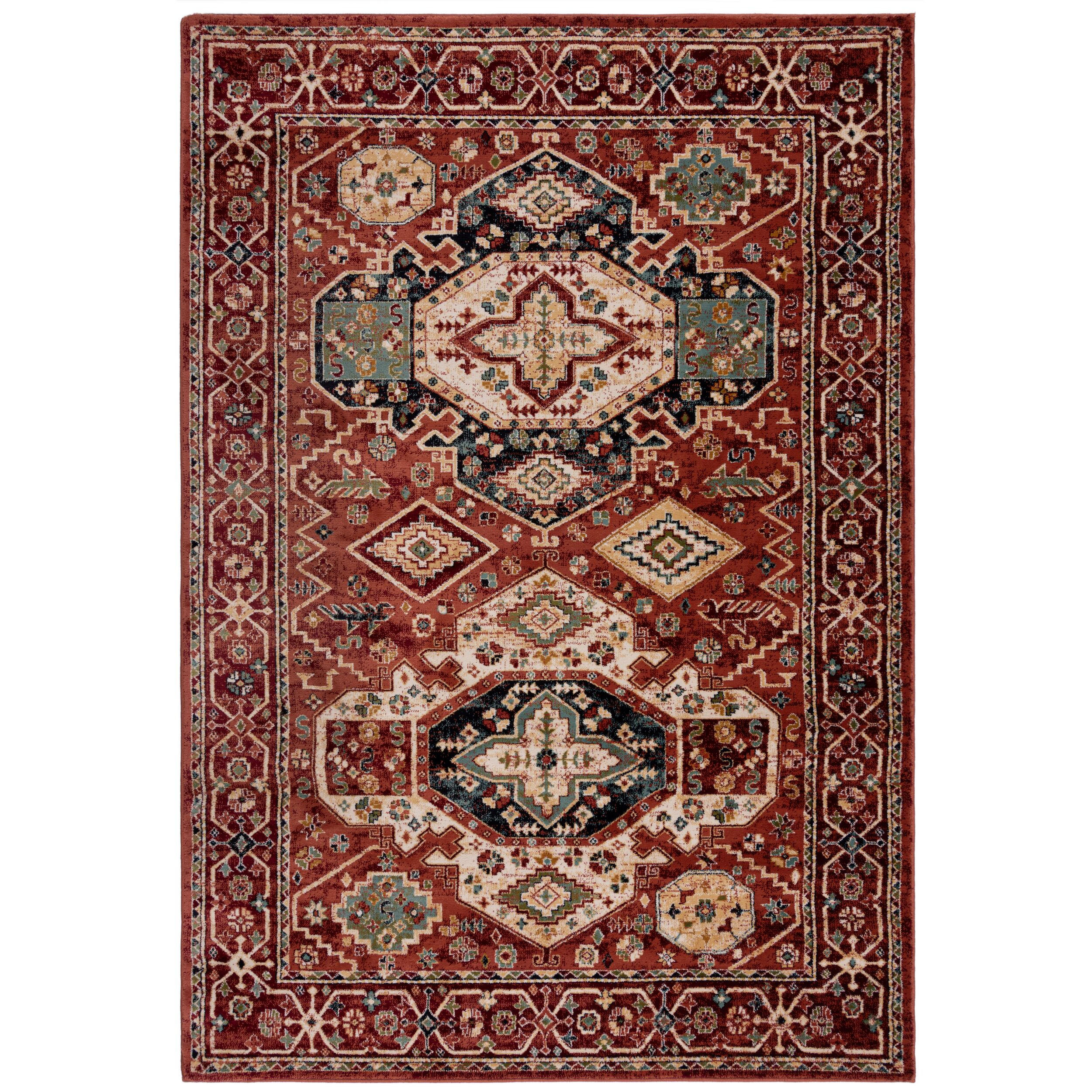 TEPPICH Kurzflor Vintage Geometrisch, Wohnzimmer Rot Rechteckig 200x290 - Rot, Textil (200/290cm) - KADIMA DESIGN