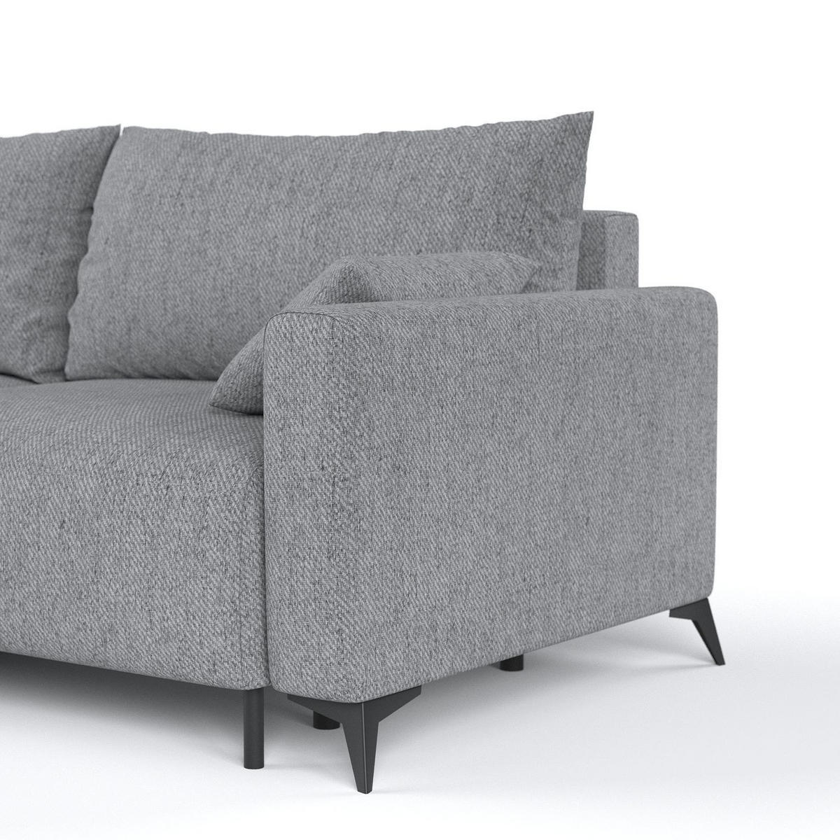 ECKSOFA NUVIO mit Schlaffunktion Grau im Neve Stoff - Schwarz/Grau, Holz/Holzwerkstoff (239/148cm) - AltaBeds