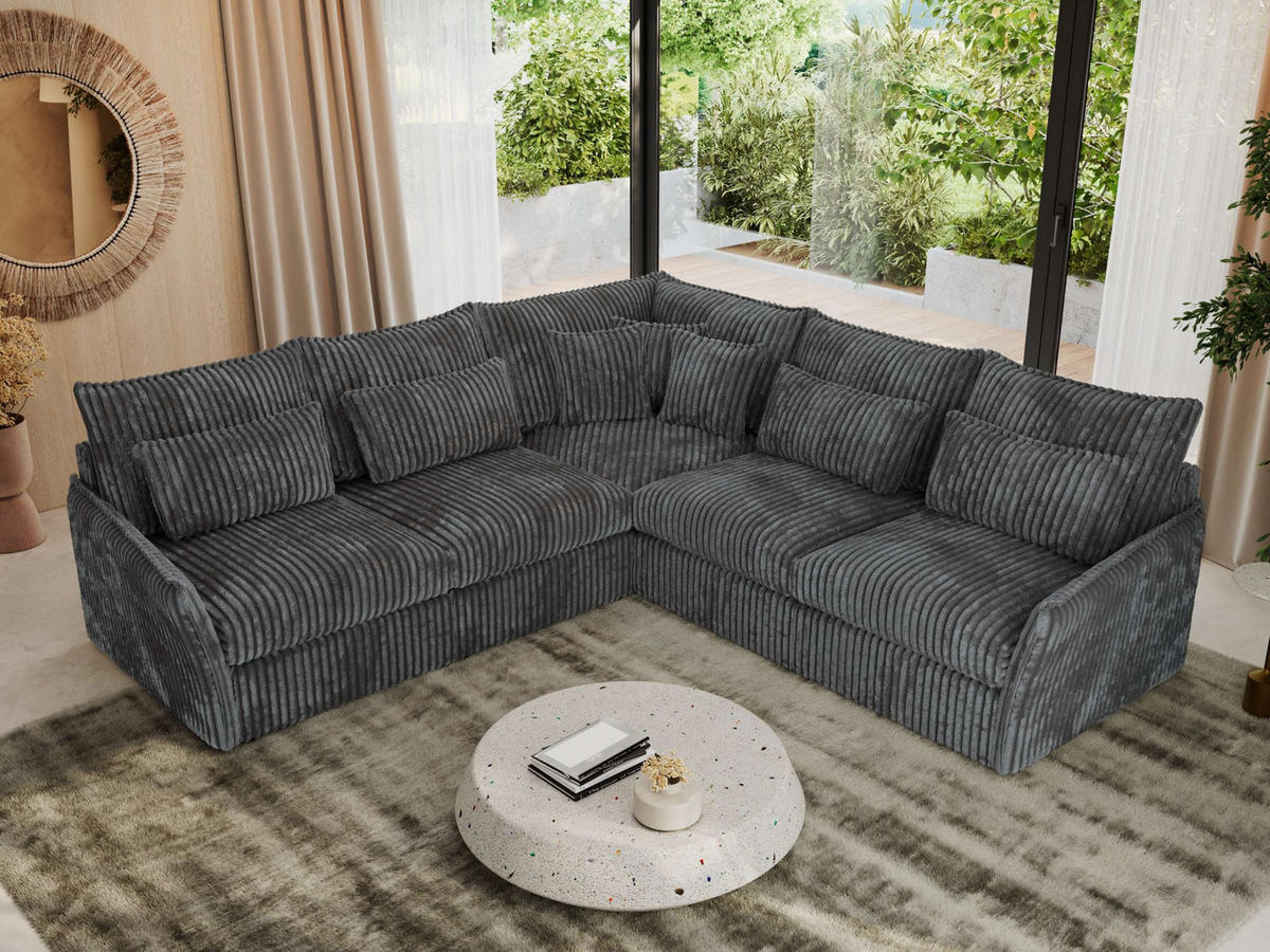 ECKSOFA VERSO L Dunkelgrau Cord - Dunkelgrau/Schwarz, Kunststoff/Textil (270/270cm) - MKS