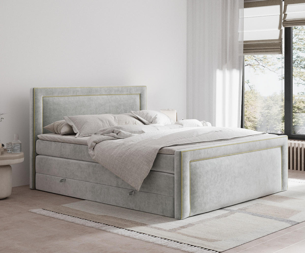 BOXSPRINGBETT Luxora Hellgrau 200/200 cm - Hellgrau/Schwarz, Holz/Holzwerkstoff (200/200cm) - Maison de Reve