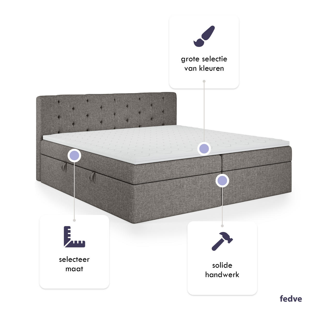 BOXBETT Doppelbett Pekin Grau 160x200 cm - Grau, Textil (160/200cm) - Fedve
