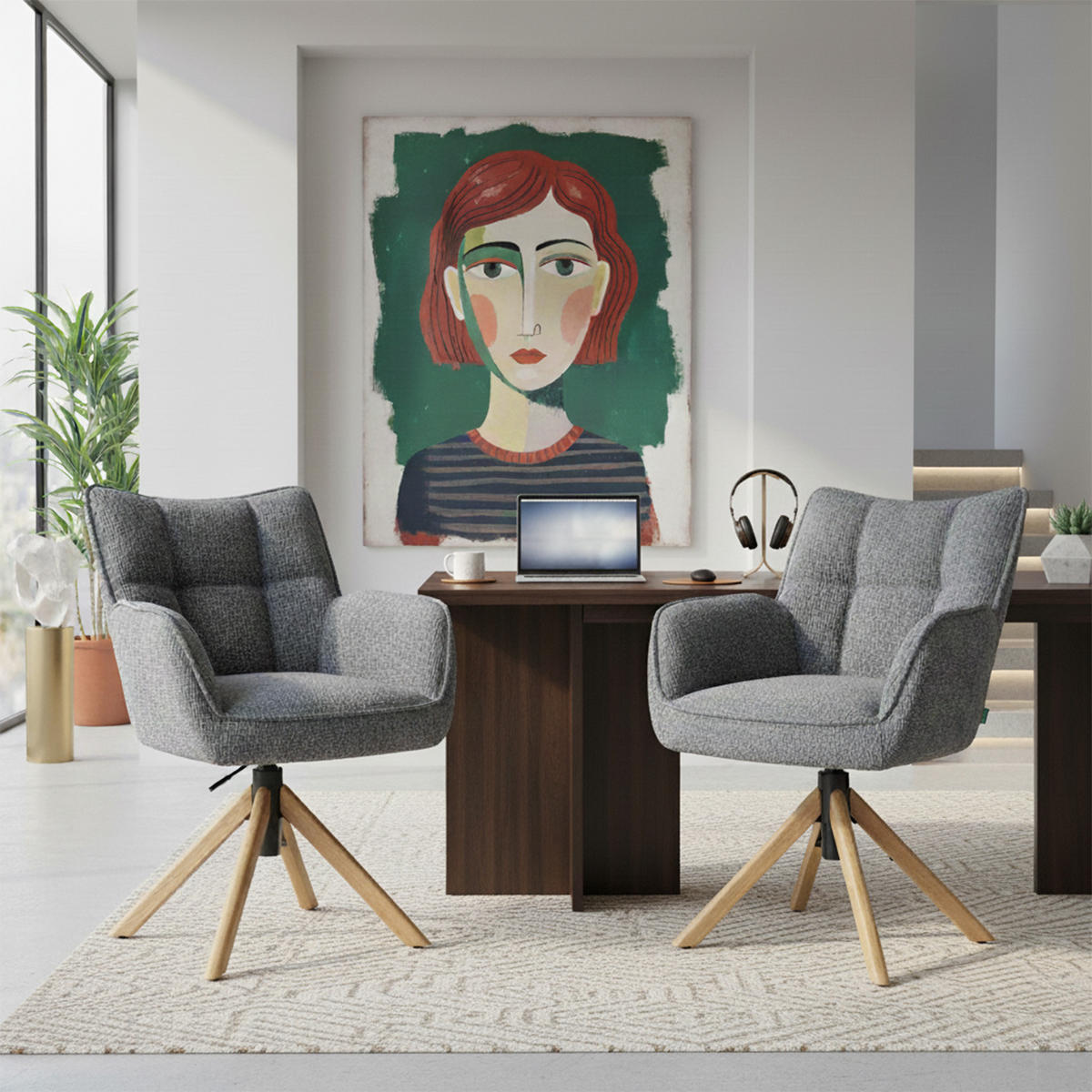 BÜROSTUHL Mika-Keno - Honigeiche/Grau, Eichenholz/Holz (59/85/66cm) - DUBI Möbel