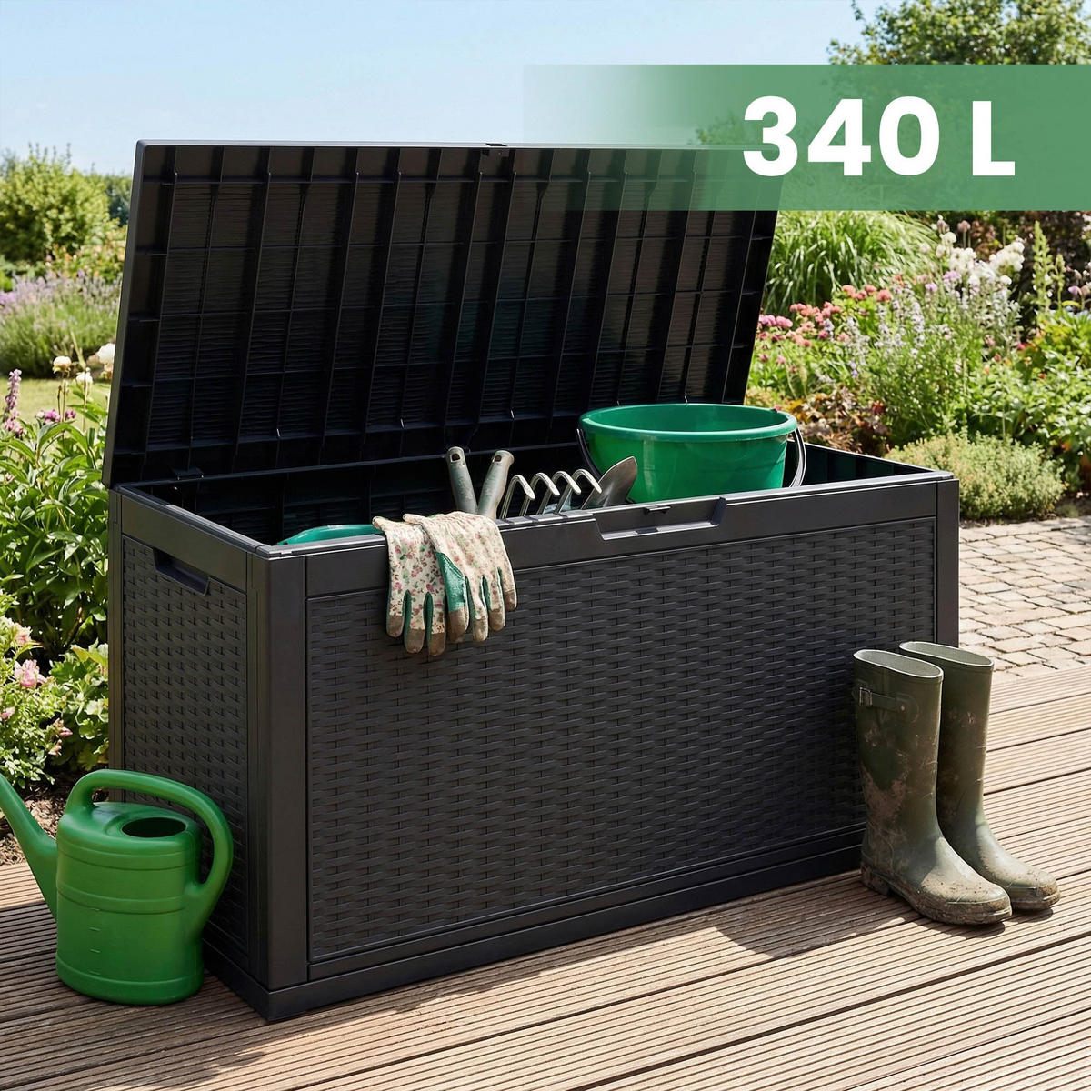 GARTENBOX 340L Schwarz - Schwarz, Kunststoff (119/58.8/51.7cm) - Akord