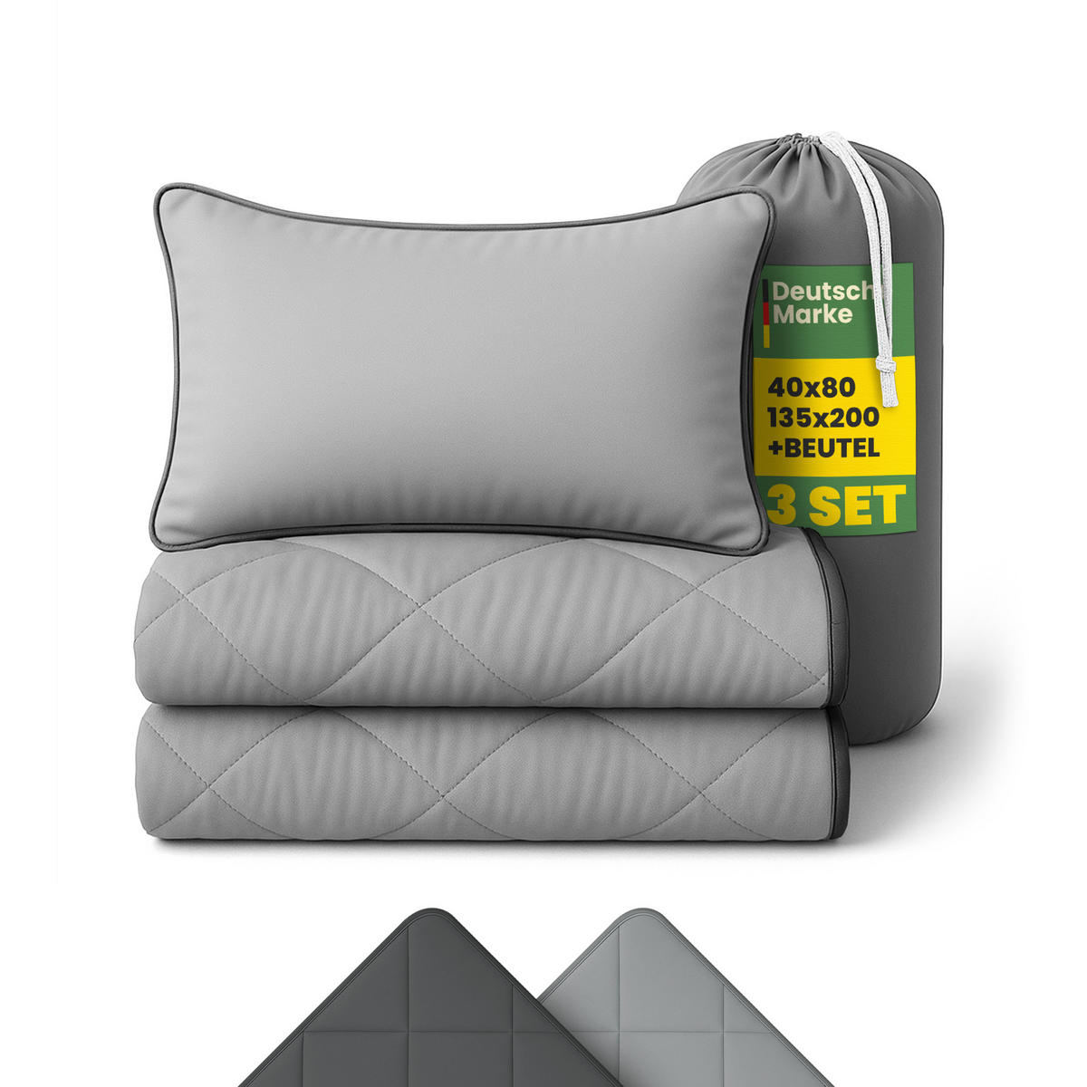 BETTENSET 2tlg. Reise Set ( Sommer Steppdecke 135x200cm + Kissen 40x80cm) - Anthrazit - Anthrazit, Textil (135/200cm) - Bestlivings