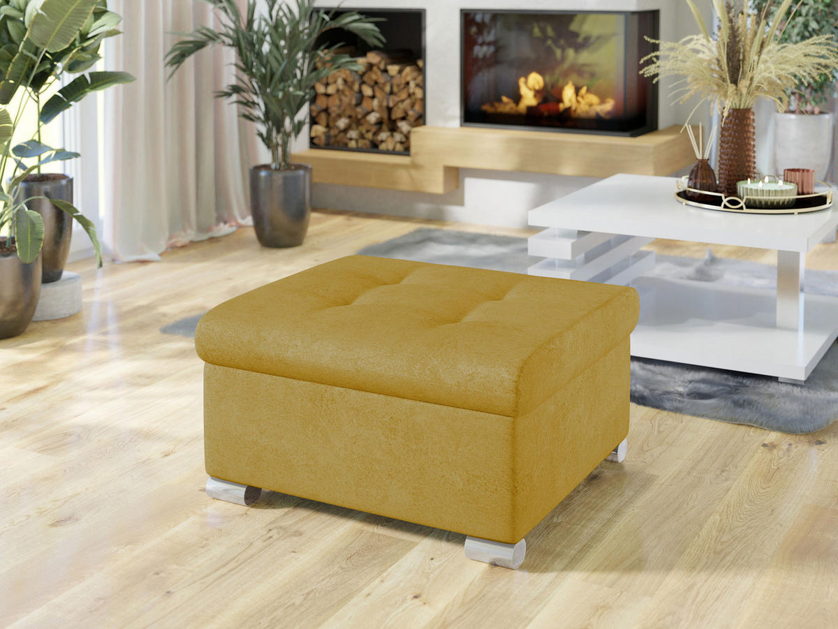 POLSTERHOCKER Niko Klein - Currygelb/Silberfarben, Holz/Textil (70/41/68cm) - MIRJAN24