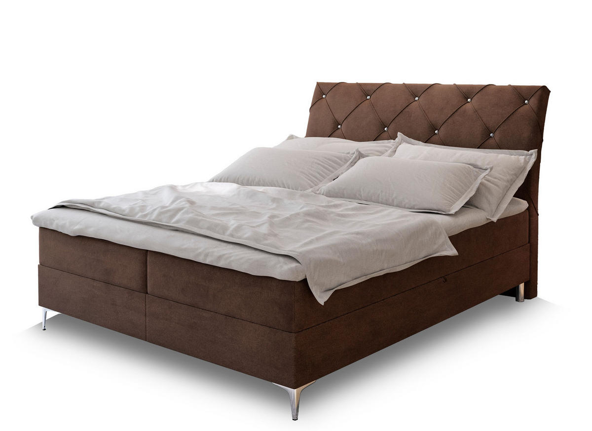 BOXBETT MACON 180x200 cm mit Matratze und Topper - Braun - Braun, Holz (180/200cm) - MASSENO