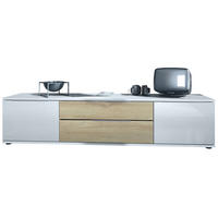 LOWBOARD Linio Eiche sägerau - Weiß Hochglanz/Sonoma Eiche, Holzwerkstoff (166.5/37.5/35cm) - Vladon