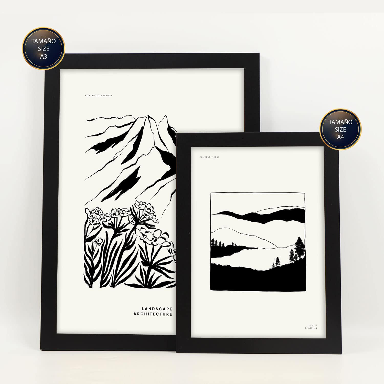 POSTER Set Mit 6 In Schwarzer Tinte Ecken Künstlerische Und Abstrakte Drucke Für Innenarchitektur A3 & A4 Schwarzer Rahmen - Schwarz, Papier (29/3cm) - Nacnic