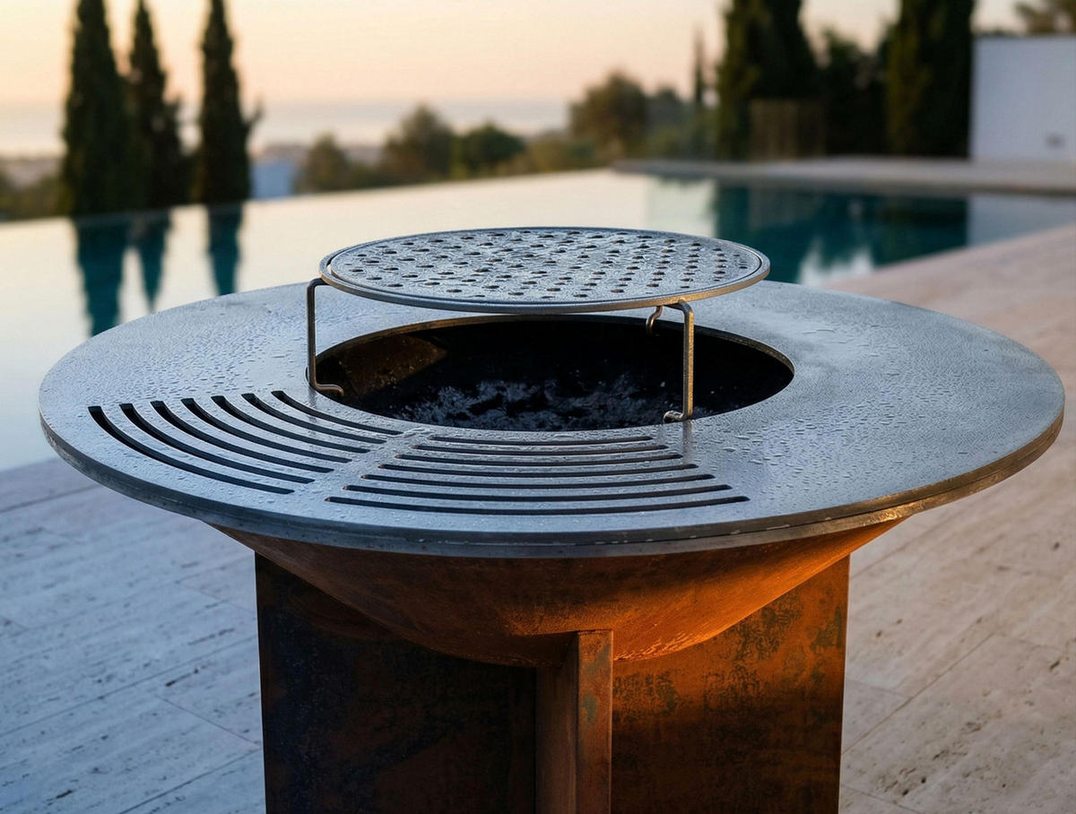 HOLZKOHLEGRILL Feuerschale Braun inkl. Schutzhülle - Braun, Metall (98/100/98cm) - Purline