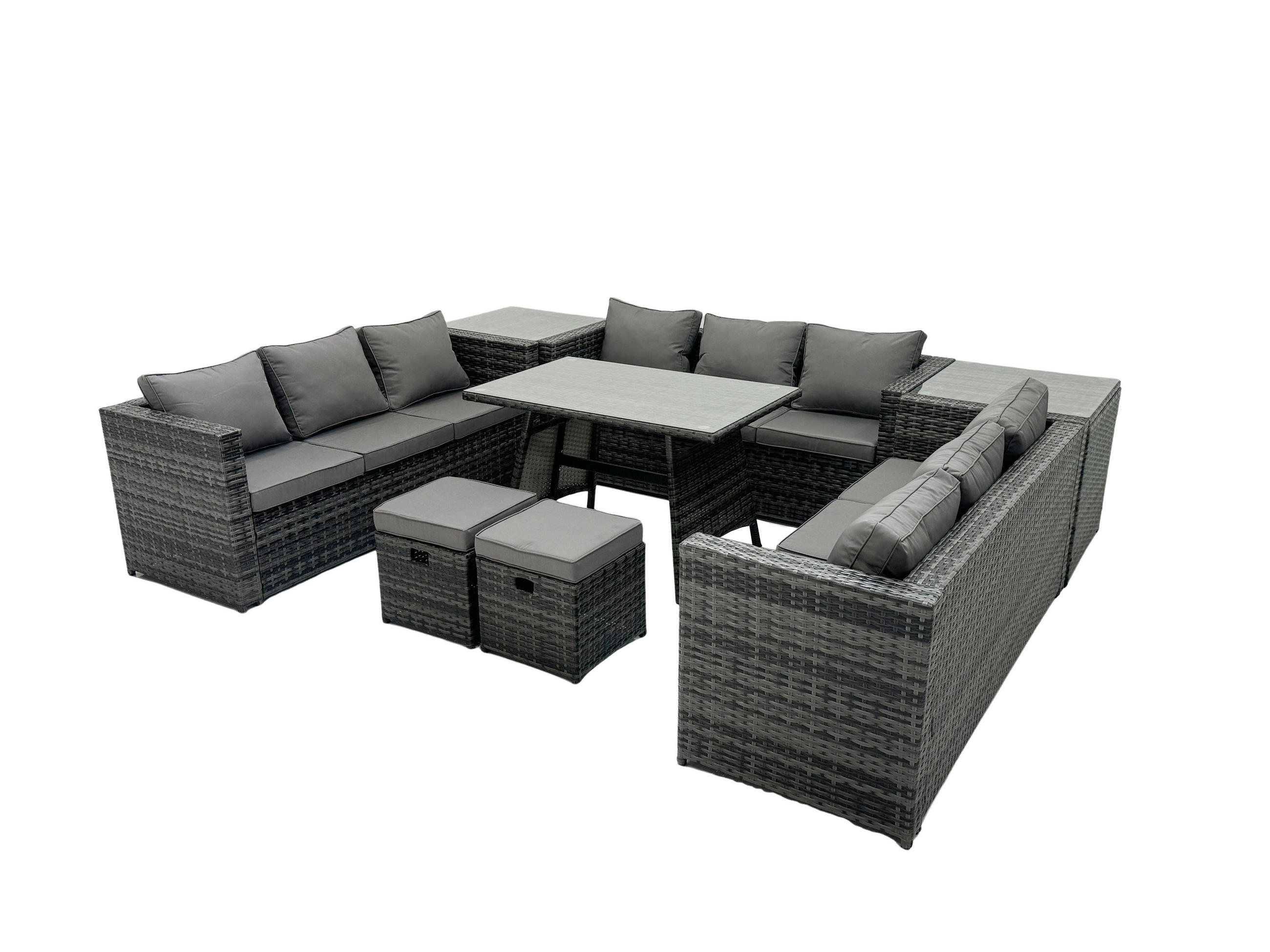 GARTENMÖBELSET mit Beistelltisch 11-Sitzer Grau - Dunkelgrau/Grau, Glas/Kunststoff - Fimous