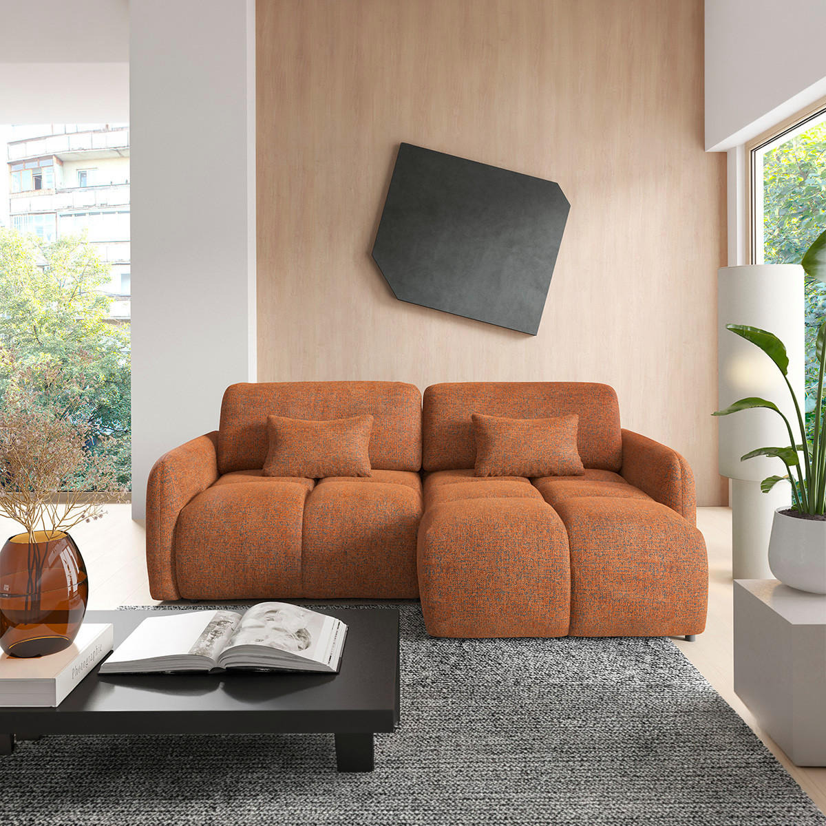 ECKSOFA Orange - Orange, Holz (240/165cm) - Petits-meubles