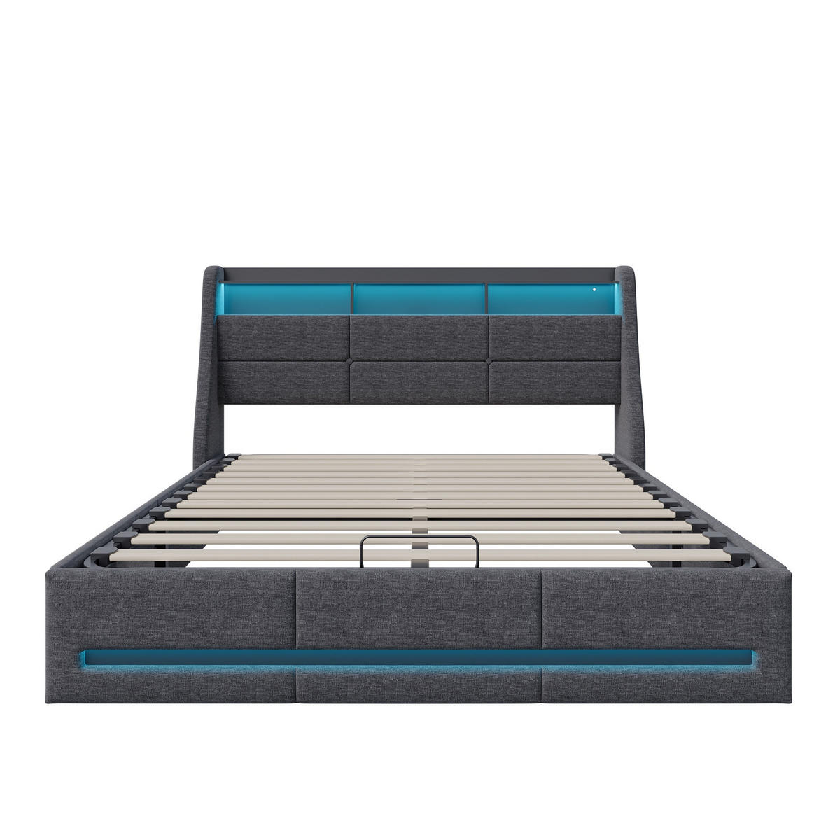 BETT mit Bettkasten 140/200 cm, mit LED-Beleuchtung, hydraulischem Stauraum, Lattenrost, Grey - Grau, Holzwerkstoff (140/200cm) - Brevoria