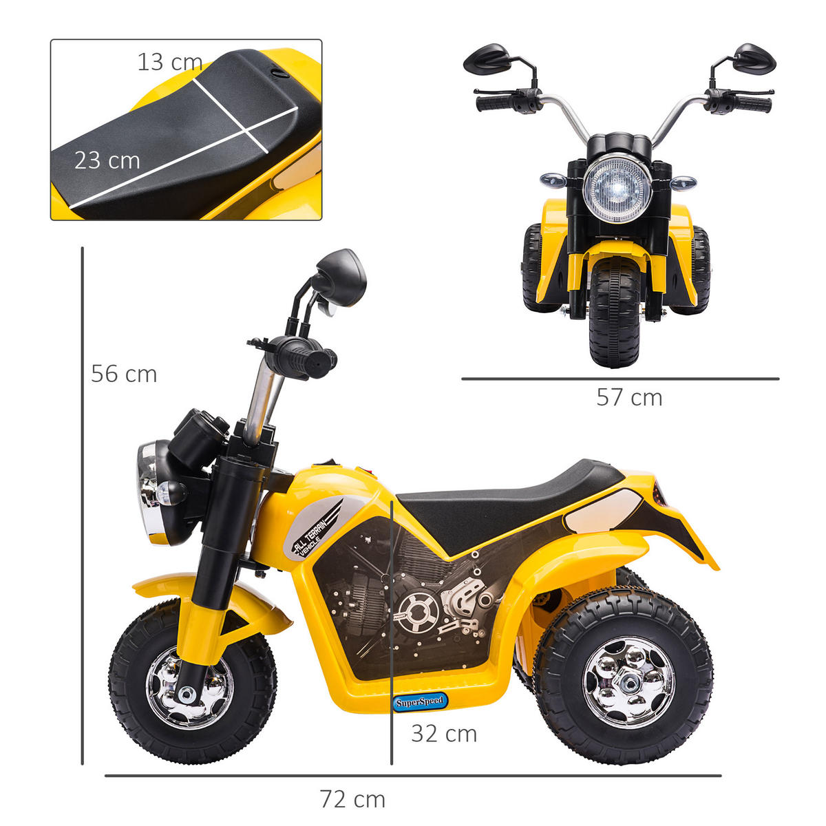 ELEKTRO-MOTORRAD DE-12998 3 Räder Gelb/Schwarz - Gelb, Kunststoff (72/57/56cm) - ComfortXL