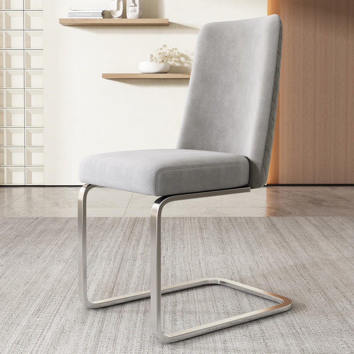 ESSZIMMERSTUHL 2er Set Samt Diamant Grau Silber Metallbeine - Grau, Textil (50.5/89/46cm) - FLIEKS