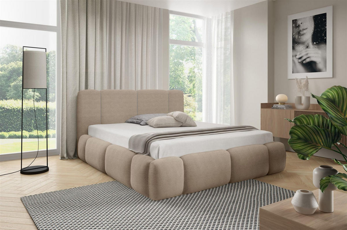 POLSTERBETT Springs Komplettset - Hellbraun, Holzwerkstoff/Textil (120/200cm) - Fun Möbel