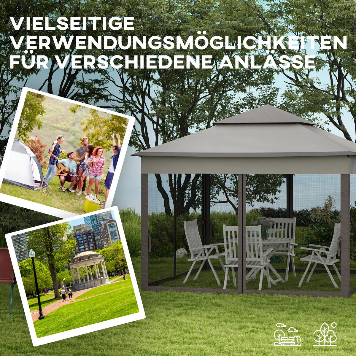 FALTPAVILLON Pavillon Gartenzelt Seitenwänden Pop-up-Zelt 3,25 x 3,25 m Grau - Hellgrau, Metall (325/270/325cm) - Outsunny