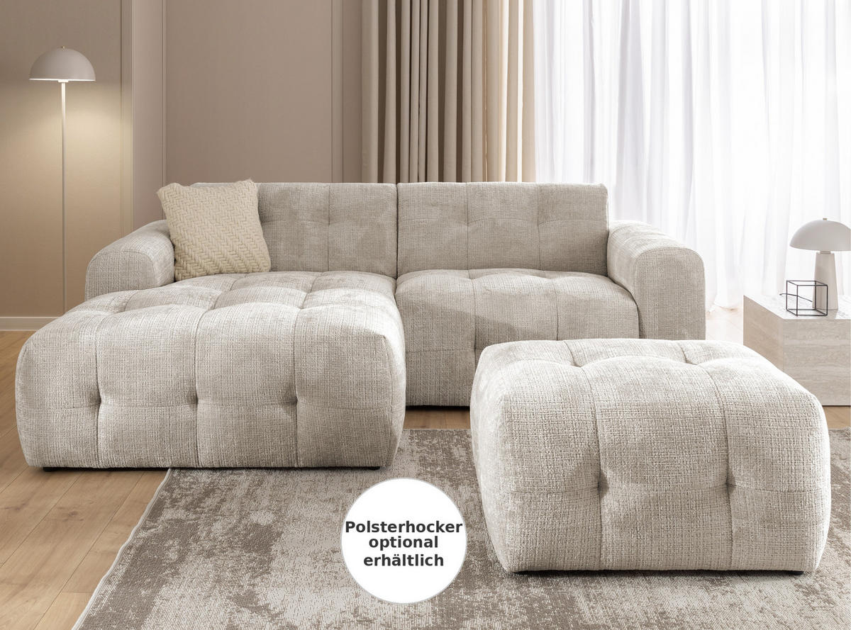 ECKSOFA mit Ottomane links, raffinierten Steppungen, Wellenunterfederung, B234/T161/H79 cm, Chenille-Bezug in Sand Grau / 21038 - Sandfarben/Greige, Kunststoff/Textil (234/79/161cm) - luma-home