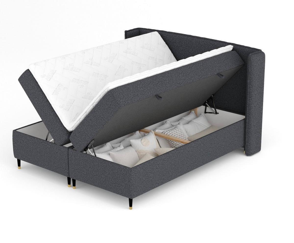 BOXSPRINGBETT Segni Schwarz 140/200 cm mit Matratze und Topper - Schwarz, Holz/Holzwerkstoff (140/200cm) - Maison de Reve