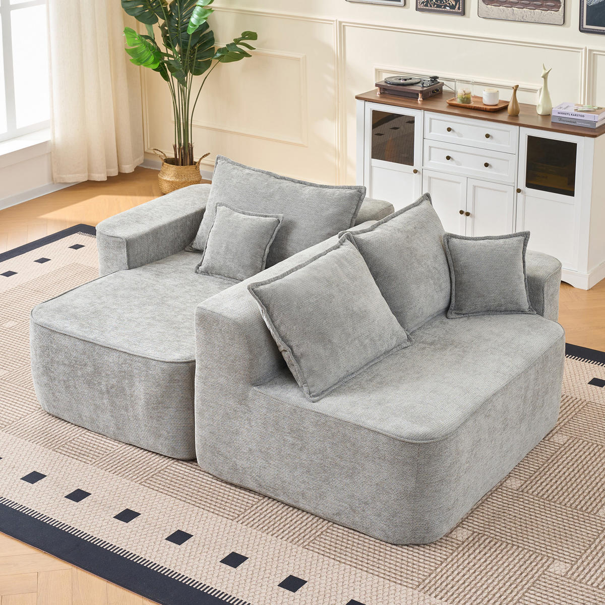 ECKSOFA Chenille Grau mit Seitentaschen - Grau, Holzwerkstoff/Textil (262/144cm) - WISHDOR