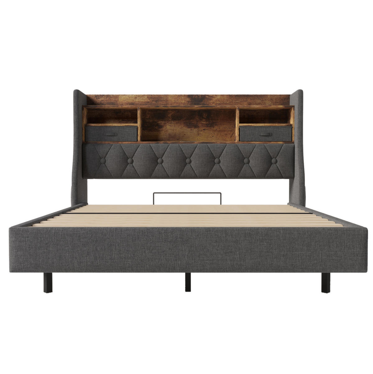 POLSTERBETT mit LED und Ladestation 160x200 cm Leinen Grau - Grau, Holzwerkstoff (160/200cm) - Meubliv