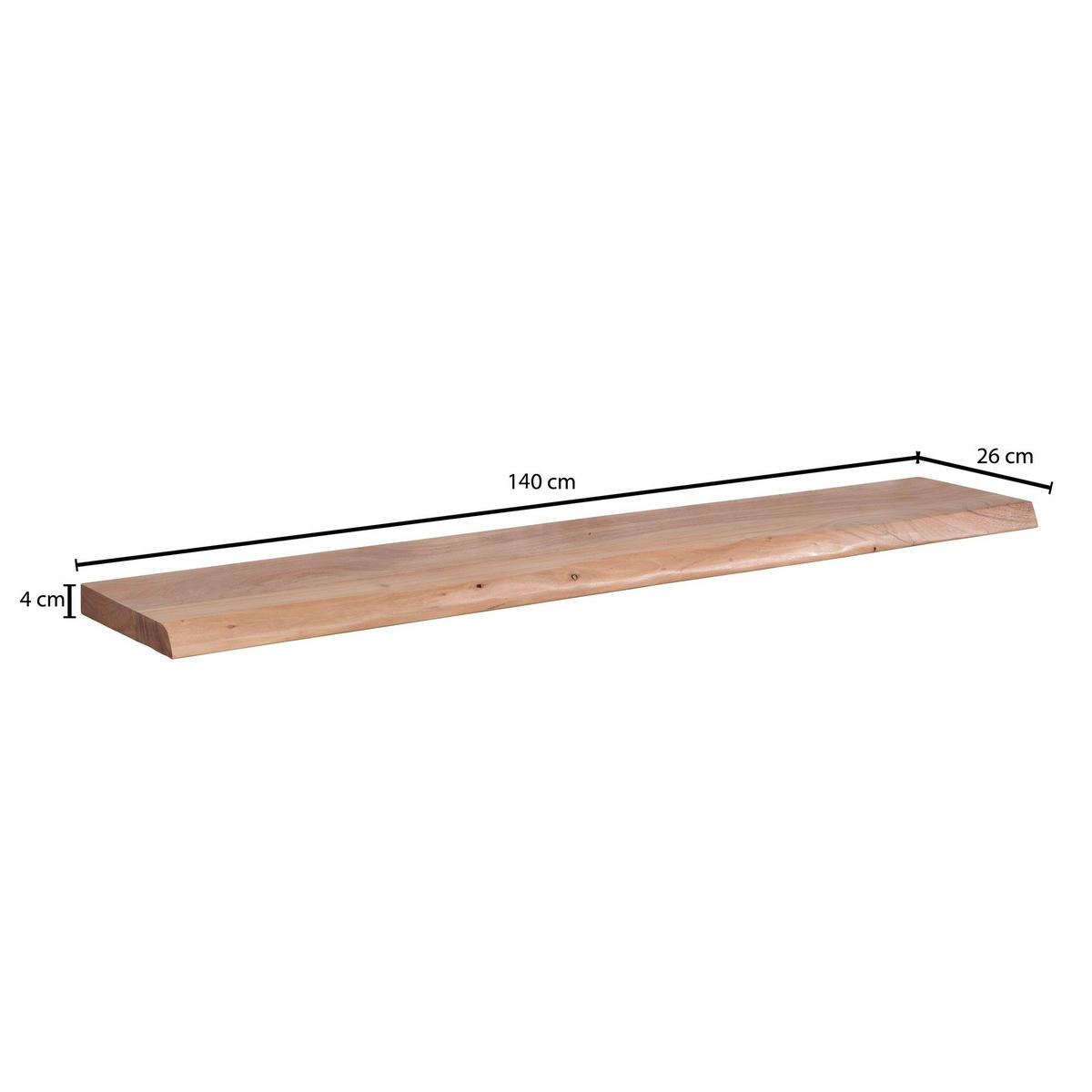 WANDREGAL Akazienholz Baumkante Rustikal, Beige 140x26x4 cm - Beige, Holz (140/4/26cm) - KADIMA DESIGN