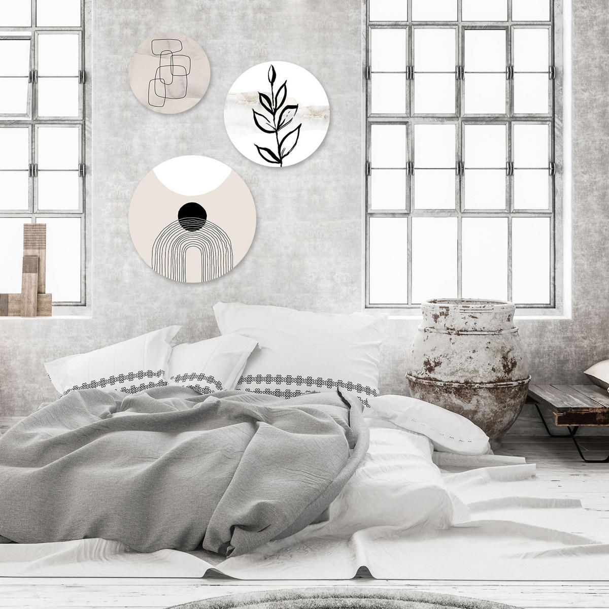 BILDERSET 3er-Set rund 55/40/25 cm abstrakte Kunst - Beige, Kunststoff (55/55cm) - artissimo