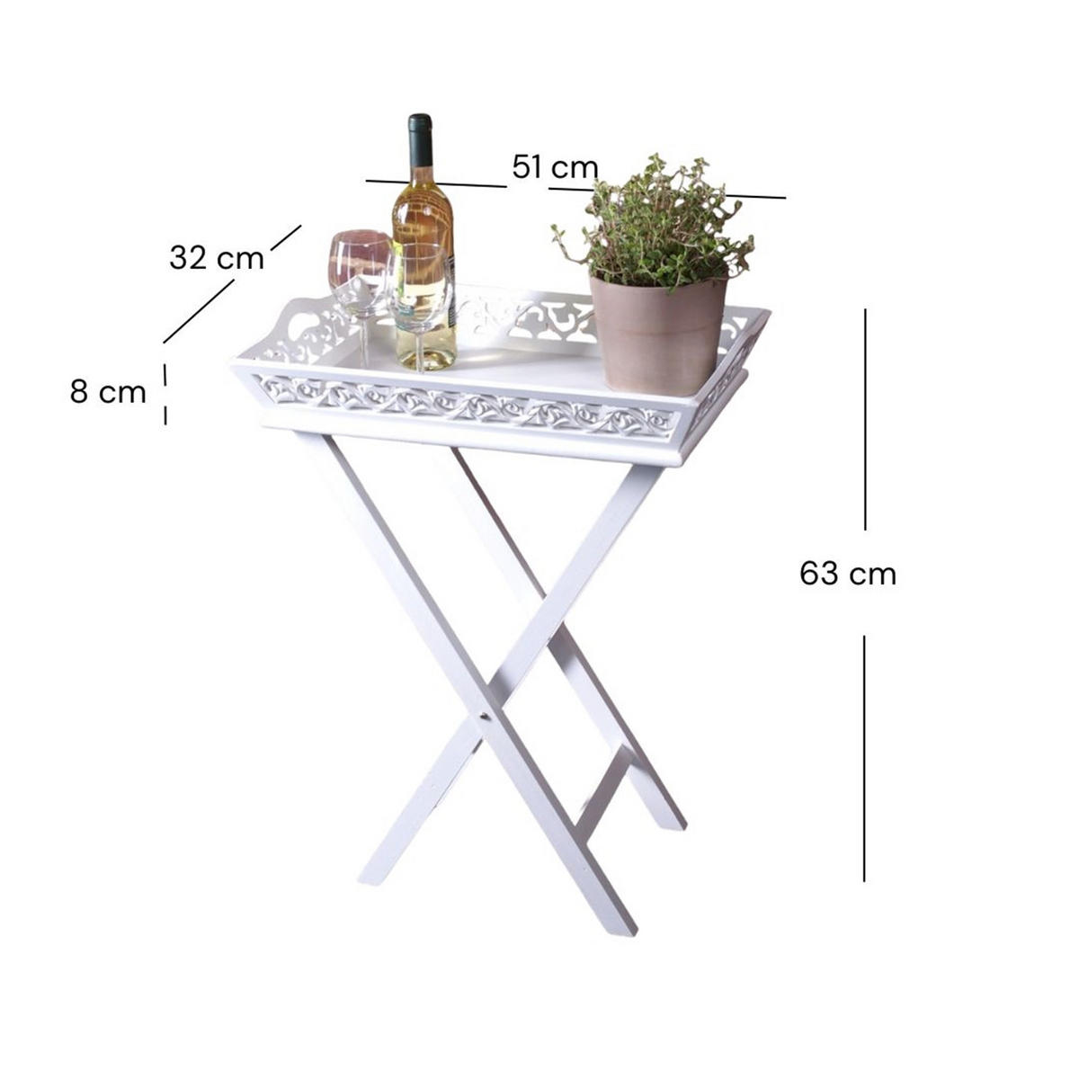 SERVIER-TABLETT Landhaus 2-tlg. 63 cm weiß - Weiß, Holz (32/63/51cm) - DESIGN DELIGHTS