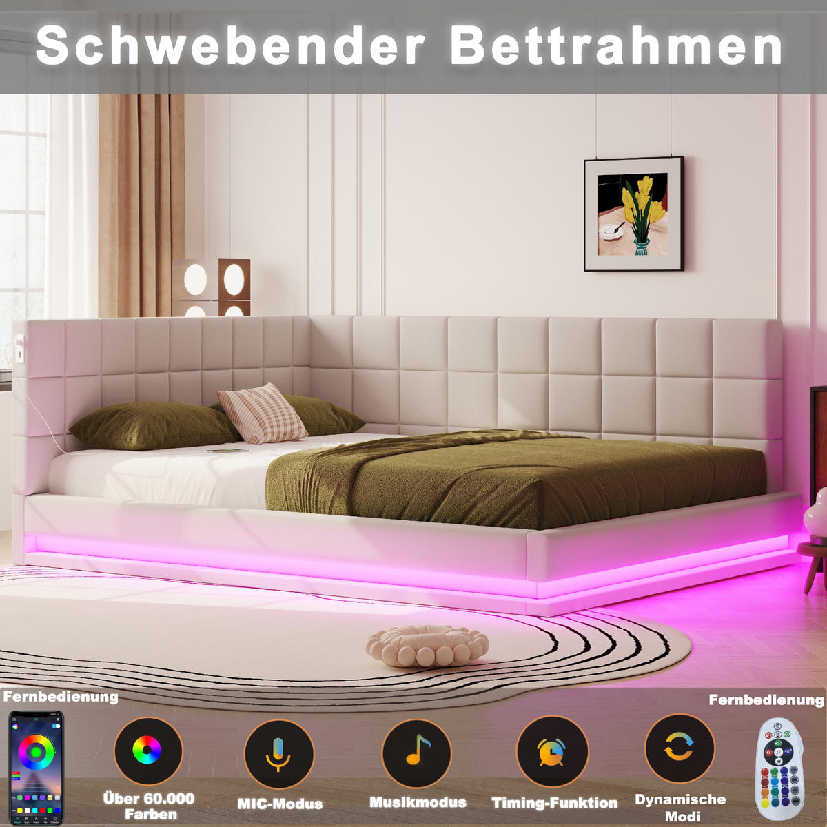 POLSTERBETT 160x200 cm mit LED, USB, Tagesbett, Beige - Beige, Holz (160/200cm)