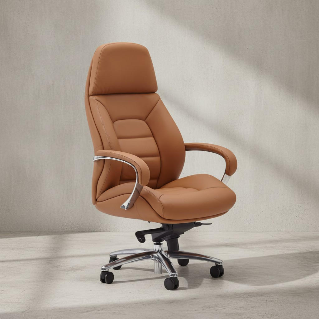 CHEFSESSEL Leder mit Multiblockwippmechanik bis 120 kg MIRON, Beige 67x67x137 cm - Beige/Silberfarben, Leder/Metall (67/137/67cm) - KADIMA DESIGN