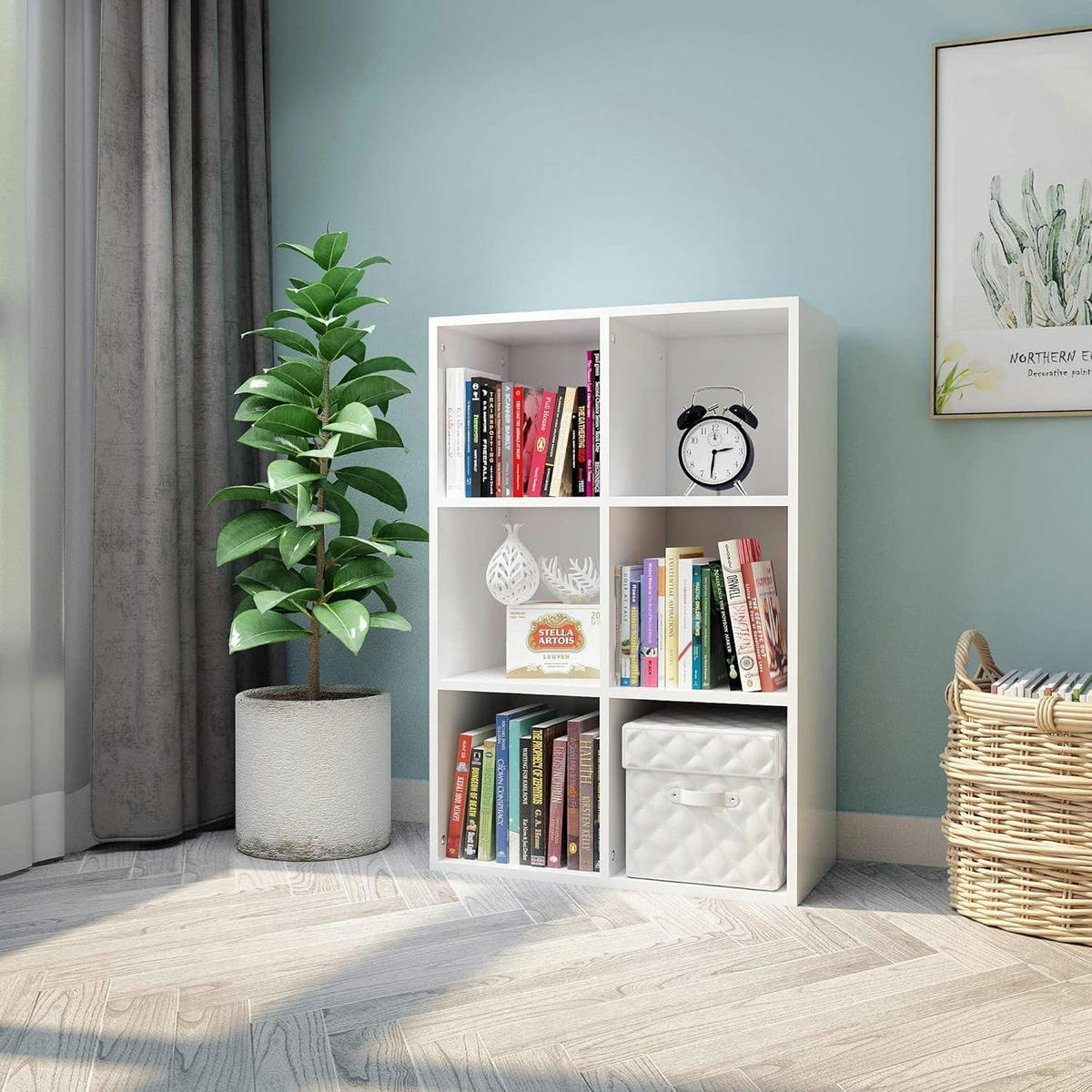 BÜCHERREGAL 6 Fächer Weiß 60.5 x 30.3 x 90 cm - Weiß, Holzwerkstoff (30.3/90/60.5cm)