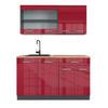 KÜCHENZEILE R-Line Bordeaux Hochglanz/Anthrazit 140 cm, AP Eiche - Bordeaux/Anthrazit, Holzwerkstoff (140/81.6/60cm) - Vicco