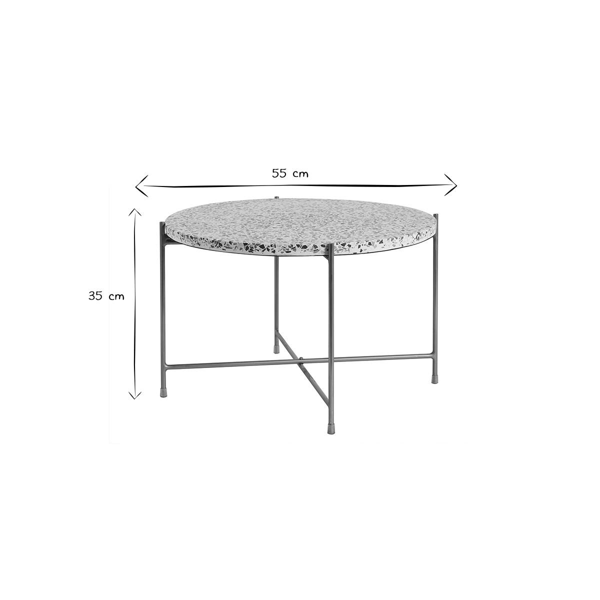 BEISTELLTISCH Rund Terrazzo Goldfarbenes Metall D55 cm MEZZO - Beige, Stein (55/55/35cm) - Miliboo