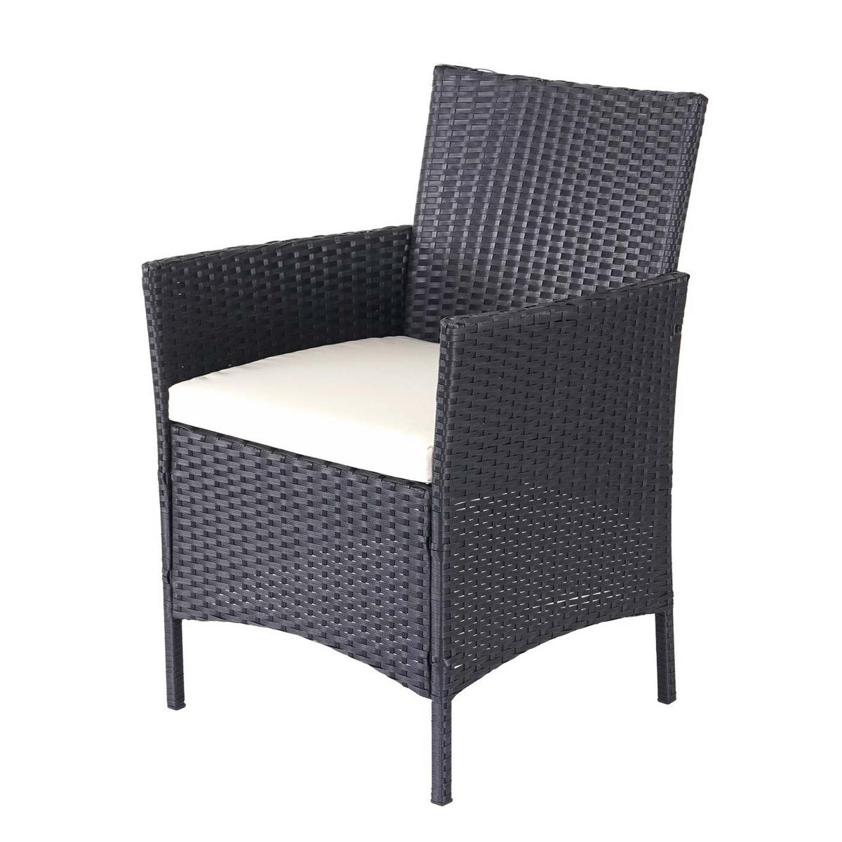 POLY-RATTAN GARNITUR Schwarz, Cremeweiß - Schwarz/Weiß, Kunststoff - MCW