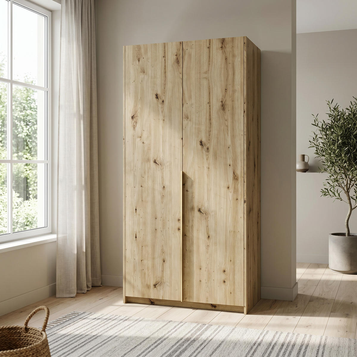 DREHTÜRENSCHRANK AMARA 100/204/58cm 2-türig Eiche Artisan - Goldfarben/Eiche Artisan, Holzwerkstoff (100/204/58cm) - MASSENO