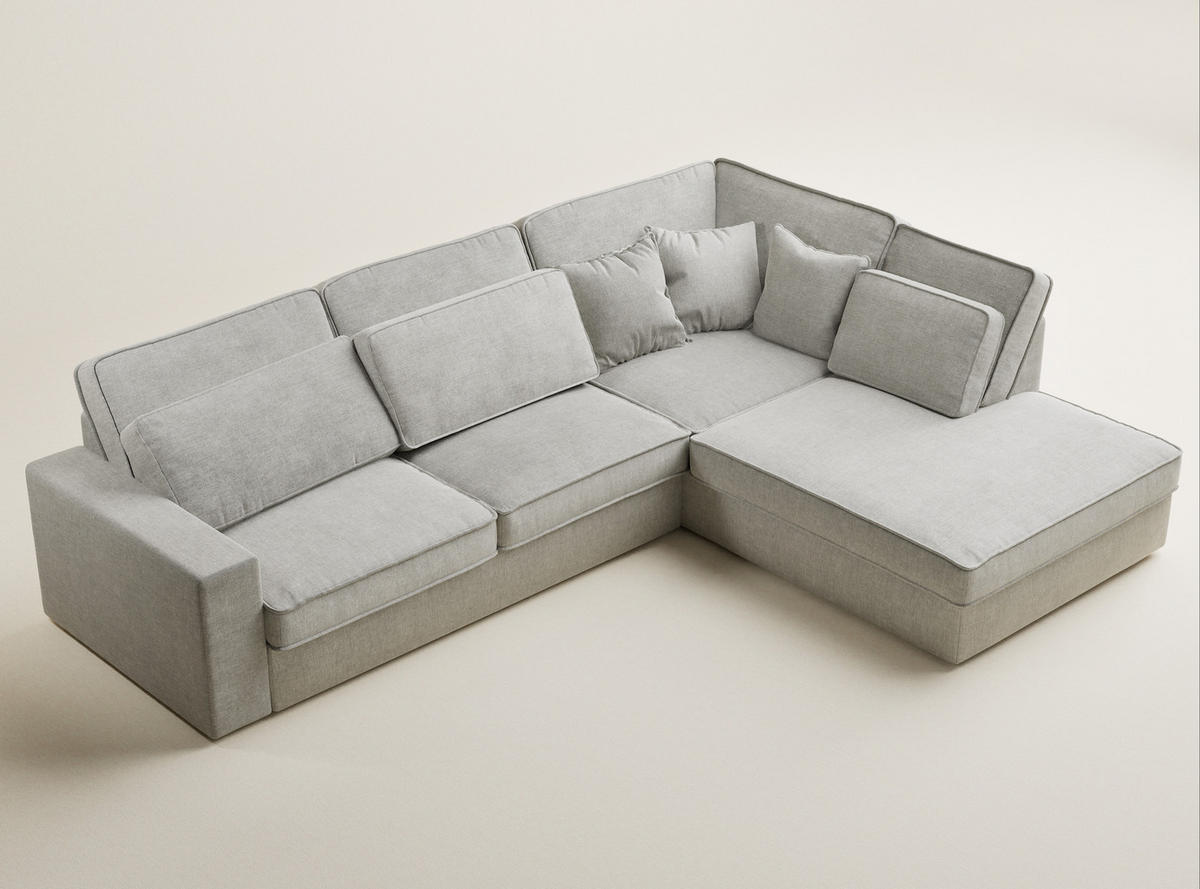 ECKSOFA Kirou Grau Chenille-Stoff - Rechts Seite - Schwarz/Grau, Holz/Holzwerkstoff (311/225cm) - Maison de Reve