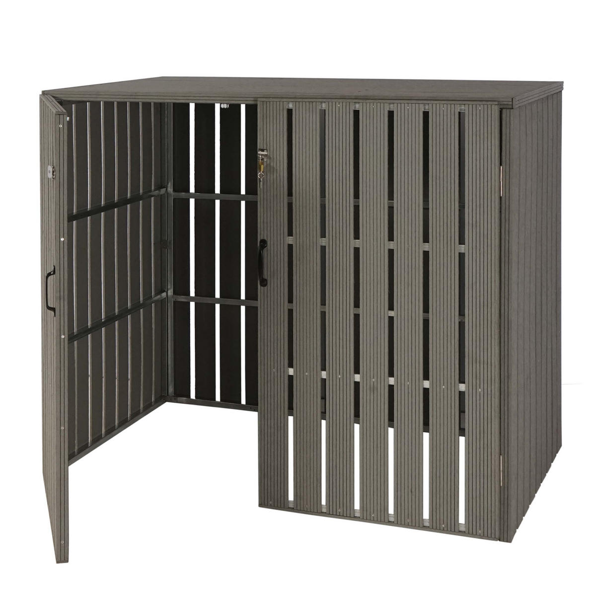 MÜLLTONNENBOX XL 2er-/4er-WPC HxBxT 115x140x100cm Metall Holzoptik erweiterbar Grau - Grau, Metall (140/115/100cm) - PROREGAL