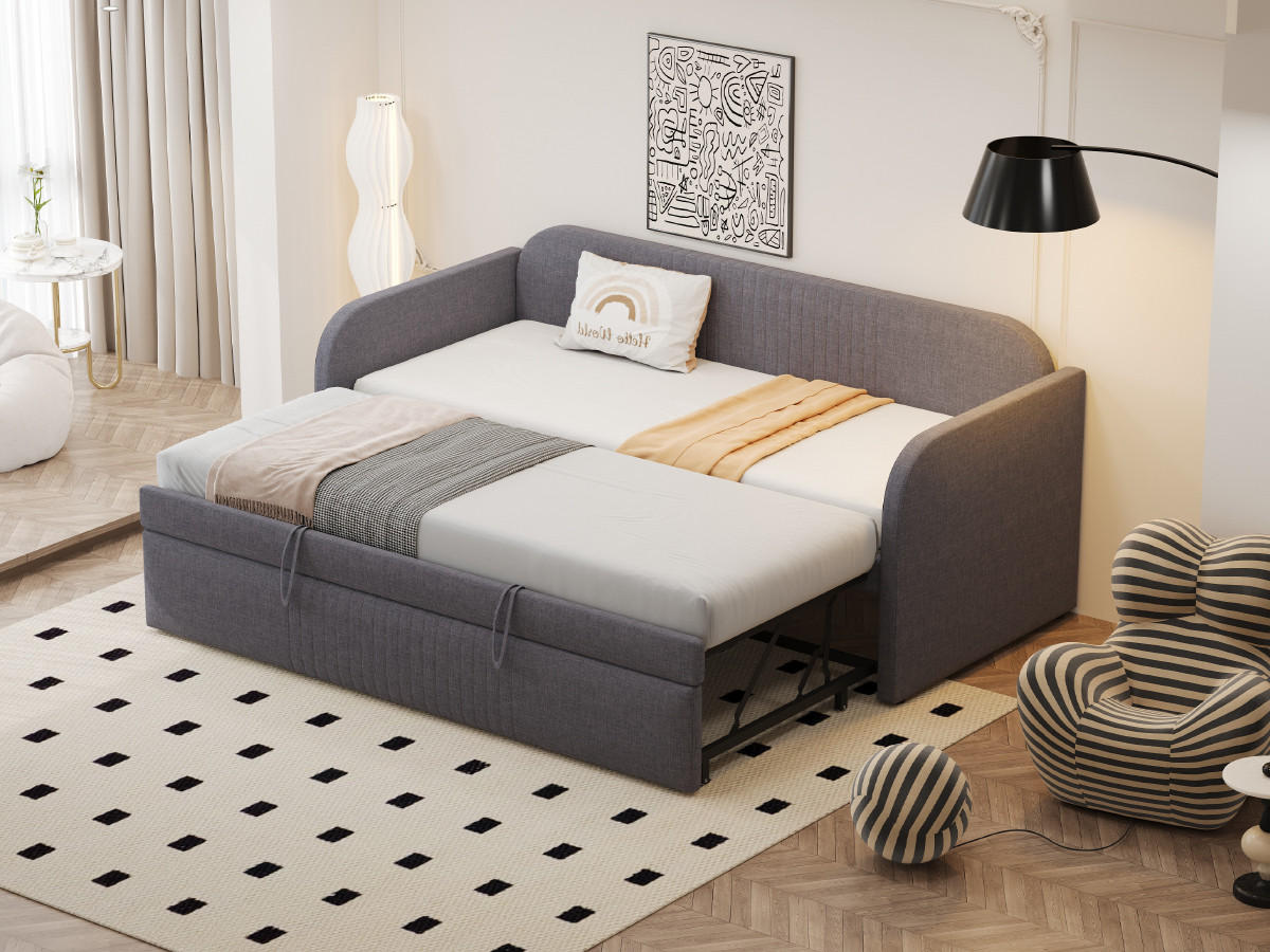 POLSTERBETT 90/180x190 cm ausziehbar grau - Grau, Textil (180/190cm) - LEBENLANG