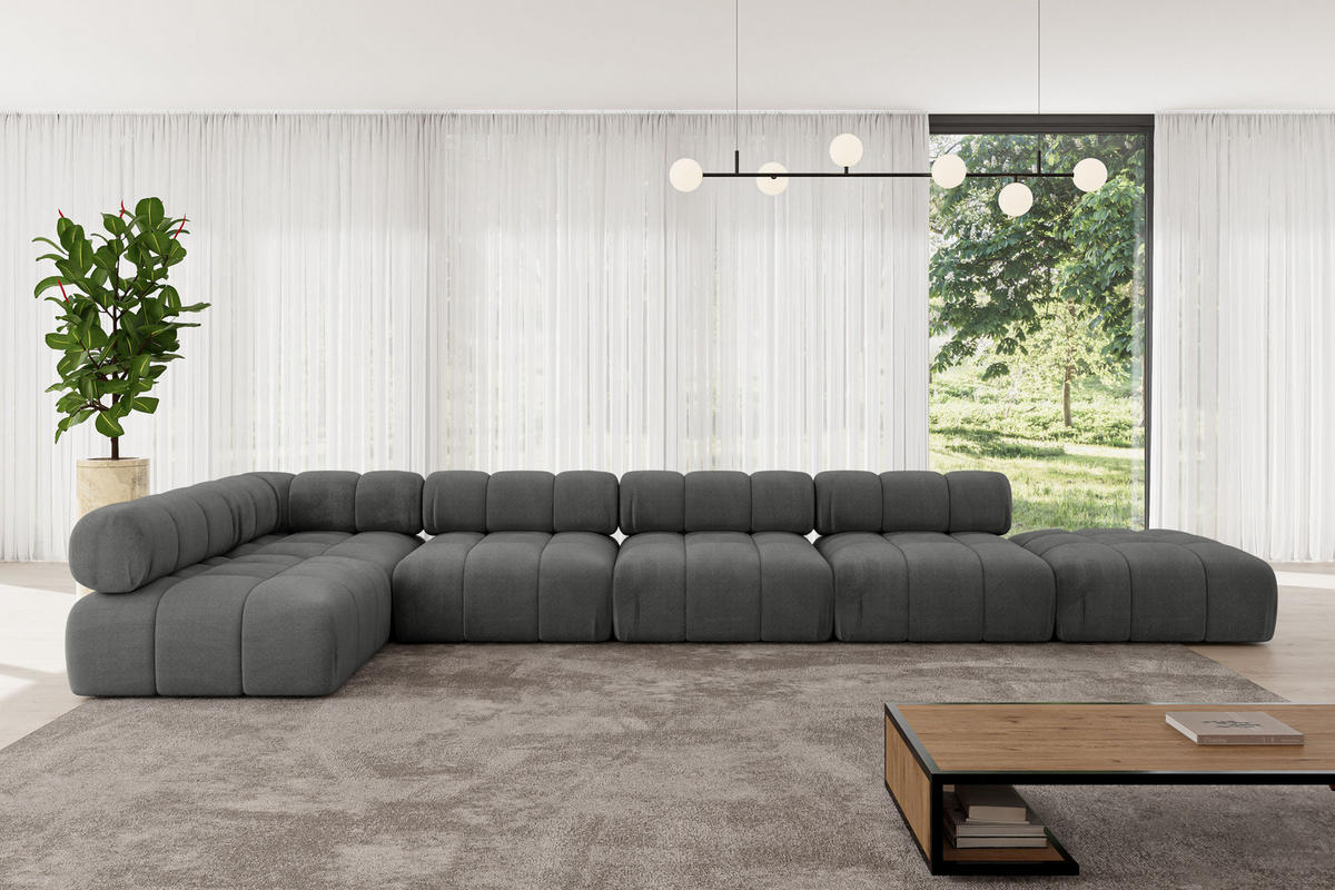 ECKSOFA modulares Sofa Favio-L3 - 475x190x70 cm Dunkelgrau Velours - Dunkelgrau, Holzwerkstoff/Textil (475/190cm) - ALTDECOR