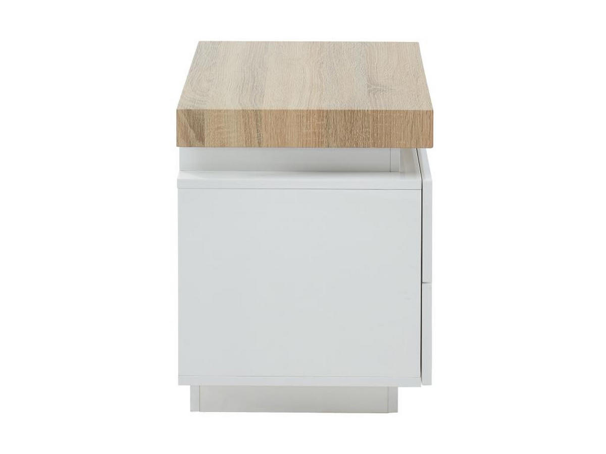 2ER-SET Nachttische mit 2 Schubladen & LEDs - MDF lackiert - Weiß & Eichefarben - HALO II - Naturfarben, Holz (40/50/55cm) - Vente-Unique