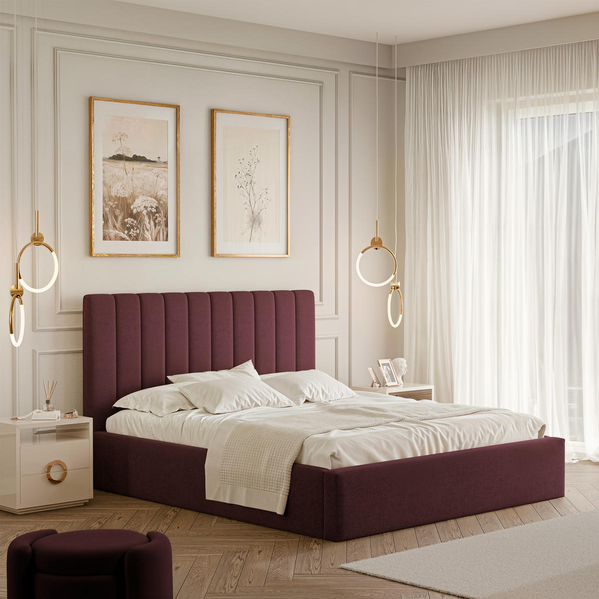 POLSTERBETT NOE 160/200 cm Bettkasten, Bordeaux - Bordeaux, Holzwerkstoff/Textil (160/200cm) - Idohome