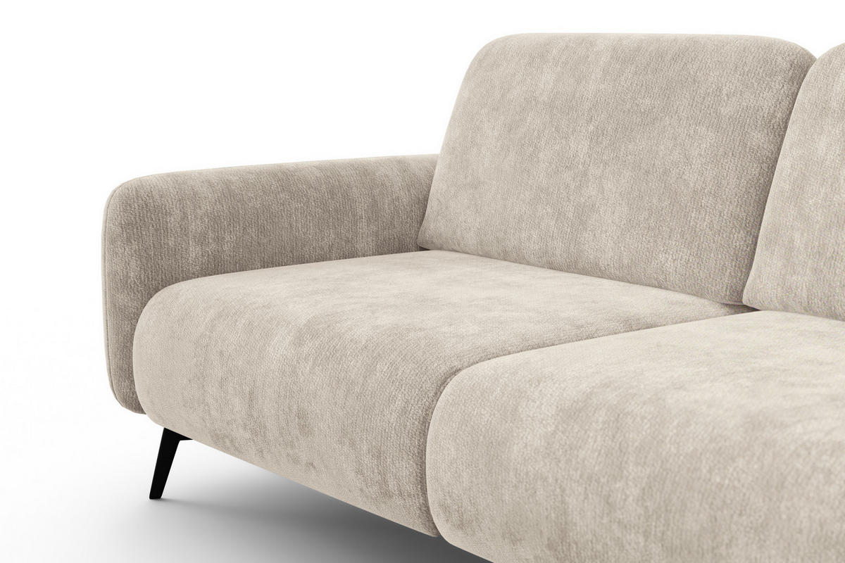 SOFA FEBE 3-Sitzer, cremefarbener Chenille-Stoff - Creme/Schwarz, Holz/Textil (190/82/96cm) - Wozimo